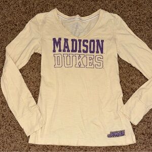 James Madison University Women’s VNeck Long Sleeve Shirt size Medium